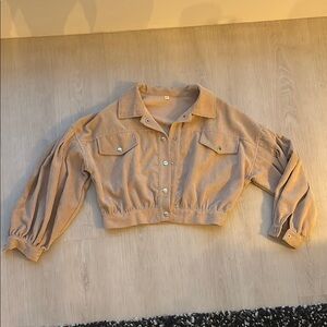 Cropped Corduroy Button-Front Jacket in Beige